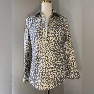 New Gray and Creamy White Leopard Print Pullover